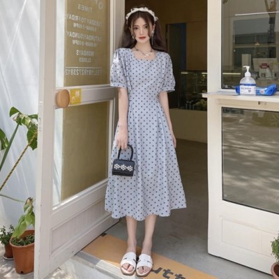 여자 러블리 데이트룩 스퀘어넥 도트 원피스