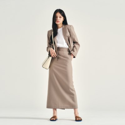 Wool basic Long Skirt - Khaki