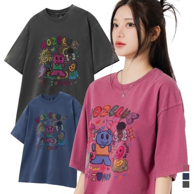 [3COLOR] 색연필곰 오버핏 피그먼트 반팔 티셔츠