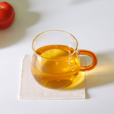 오렌지 내열 유리 손잡이 머그컵 270ml 유리잔 찻잔