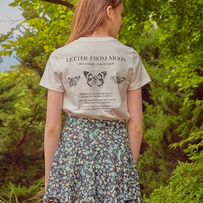 [레터프롬문] 트리플 나비 자수 반팔 티셔츠 화이트