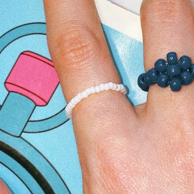 White Fine Color Beads Ring