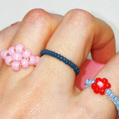 Blue Fine Color Beads Ring