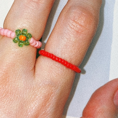 Red Fine Color Beads Ring