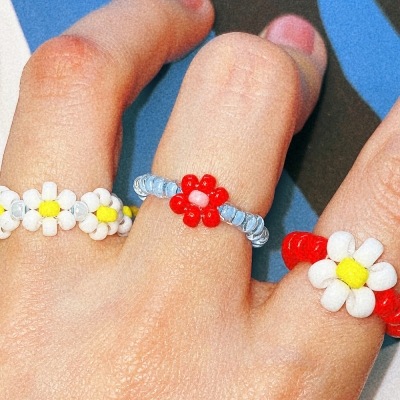 Red Bell Flower Beads Ring