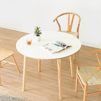 보누르 화이트 원목 원형 1000 식탁 테이블