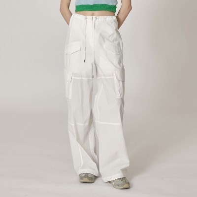 layer nylon cargo pants - white