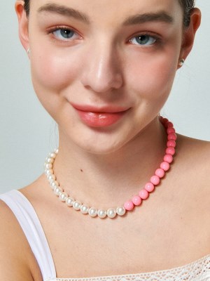 [유니제이] Pink And Pearl Silver Necklace