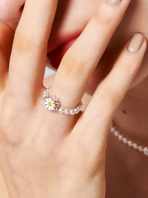 [유니제이] Daisy Swarovski Pearl Silver Ring