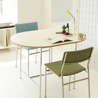 펜슬하우스 페니 화이트 타원형 식탁 스틸 라운드 테이블 1200