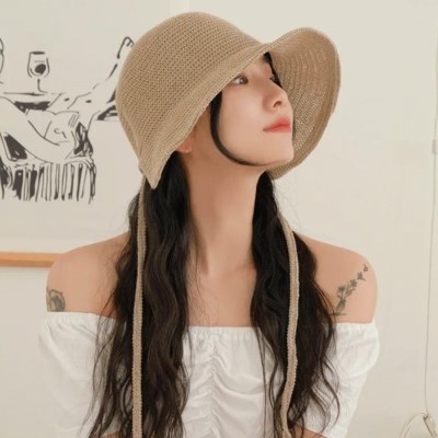 라탄 뒷트임 리본 끈 보넷 벙거지 휴양지 모자 5color