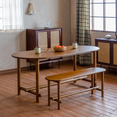 [장미맨숀] 로이 타원형 원목 테이블 1800 식탁세트 (의자형/벤치형)