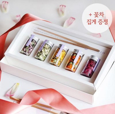 보나플로 국산 수제 꽃차5종선물세트+대나무집게+쇼핑백