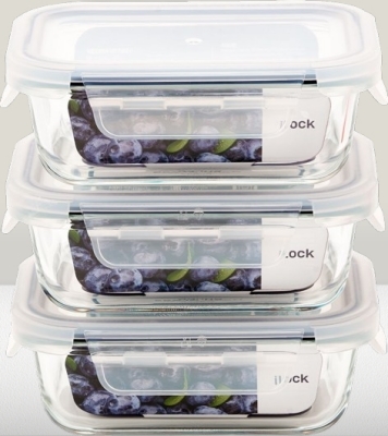 수퍼오븐글라스 내열유리 직사각 밀폐용기 퍼플 370ML 3P SET