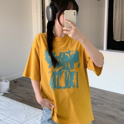 여름 시원한 라운드넥 오버핏 루즈핏 레터링 기본 여성 반팔