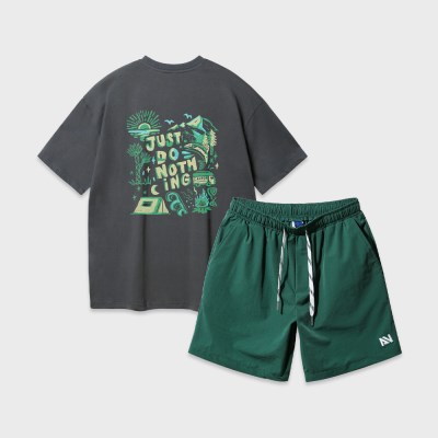 [SET] 앨빈클로 JUST DO NOTHING 스트링 포인트 우븐 반바지 셋업