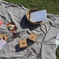 빈티지 샌드 체크 리넨 피크닉 매트