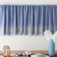 블루 데님 자수 바란스커튼