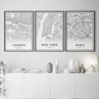 뉴욕 런던 파리 지도 인테리어 액자 포스터 3in1 세트