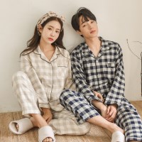 심플 순면 체크 잠옷 파자마 홈웨어 세트