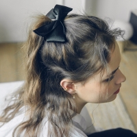 satin ribbon hair pin (BLACK)