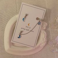[봄밤달] 스카이블루 달 체인귀걸이 + 이어커프 (귀찌변경 가능)