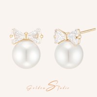 골든스튜디오 14K 골드 금 귀걸이 리본 펄 진주 주얼리
