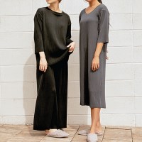 여성 빅사이즈 플리츠 피치기모잠옷 원피스 팬츠 홈웨어세트 2종