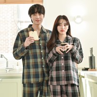 기모면 코지 체크 커플 잠옷