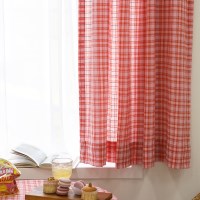 작은창 가리개 커튼-스티치자수 핑크체크