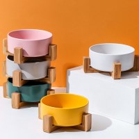 강아지밥그릇 고양이식기 도자기 세라믹 원목받침 물그릇 5color