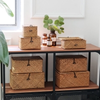 라탄 사각 정사각 바구니 뚜껑 해초바구니