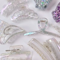 오로라 홀로그램 빅사이즈 올림머리 헤어핀 투명 하트 헤어 집게핀