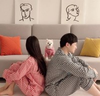 체크체크잠옷 강아지옷 커플룩