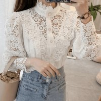 여성 블라우스 여름 레이스 셔츠 시스루 레이스