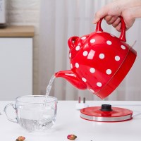 레트로 땡땡이 다방 주전자 전기포트 1.5L 레드