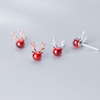 에르모사제이 E084 루돌프 레드 글라스 스터드 실버 925 귀걸이