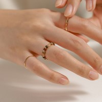 4set 크리스탈 비즈 반지 호마이카 아크릴 물결 골드 실 반지 세트