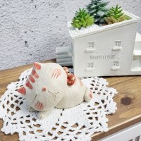 크래프트 도자기 쿨쿨 오렌지 리본고양이
