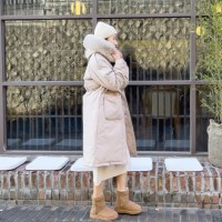 여성 나그랑 스트링 퍼 후드 롱 패딩 점퍼 아우터