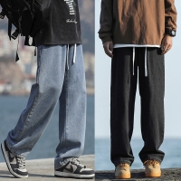 사계절 허리밴딩 기본 와이드 데님 워싱 청바지 I5PC053