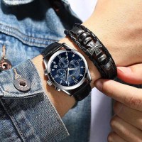 남성 크로노그래프 가죽 정장 손목 시계 드레스 워치