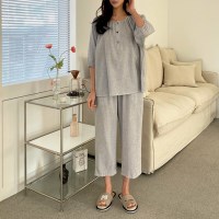 체크 라운드 잠옷 파자마 세트 홈웨어