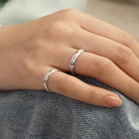 실버925 심플 데일리 체크 퀼팅 오픈 링 은 반지