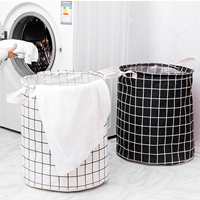 접이식 패브릭 빨래바구니 방수 체크 바구니 거실 욕실 정리수납함