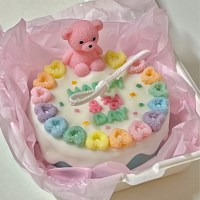 색상맞춤제작 곰돌이 케이크캔들 (핑크곰돌이)