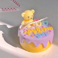 색상맞춤제작 곰돌이 케이크캔들 (노랑곰돌이)