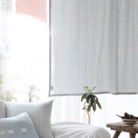 마일드블루 워싱체크 작은창커튼