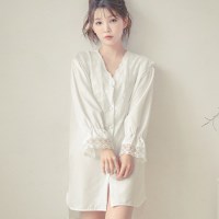 여자 허니문 플라워 레이스 슬립 파자마