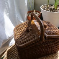 라탄 우드 캠핑 피크닉 바구니 감성 소품 뚜껑 핸들 덮개 바스켓 대